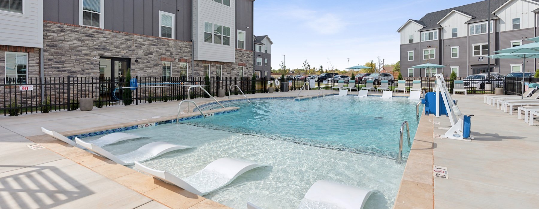 a swimming pool in a courtyard